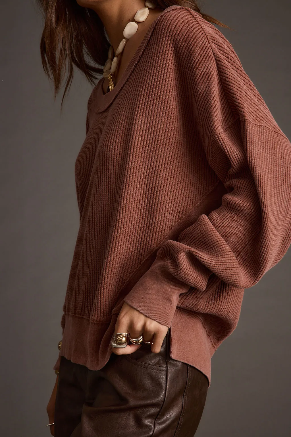 Not Your Ex's Rust Waffle Knit Top sold by 12th Tribe product image thumbnail 5