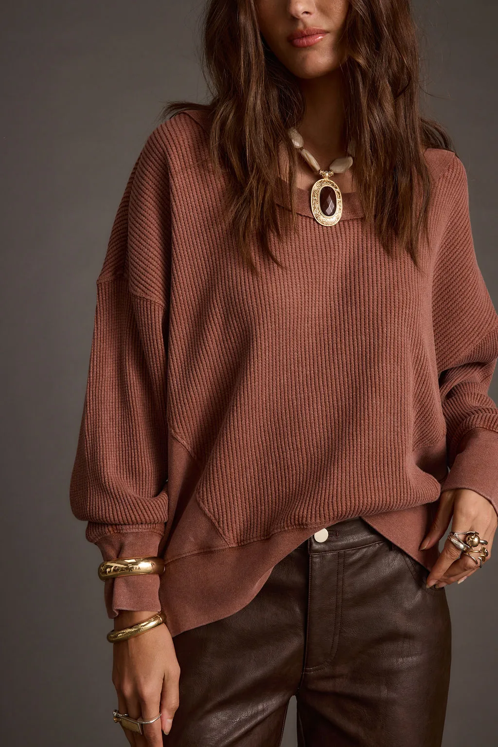 Not Your Ex's Rust Waffle Knit Top sold by 12th Tribe product image thumbnail 3