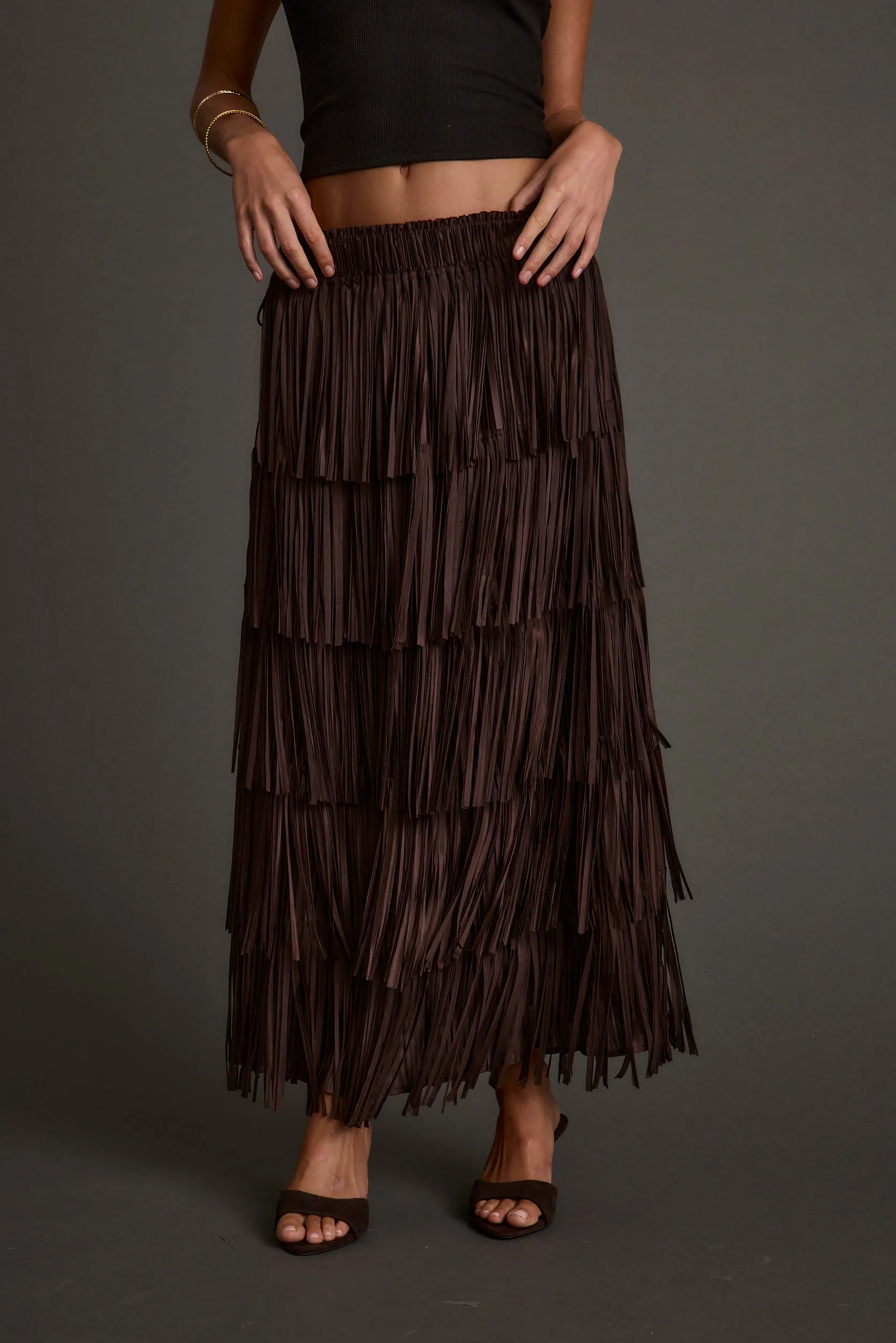 Eliza Espresso Fringe Maxi Skirt sold by 12th Tribe product image thumbnail 5