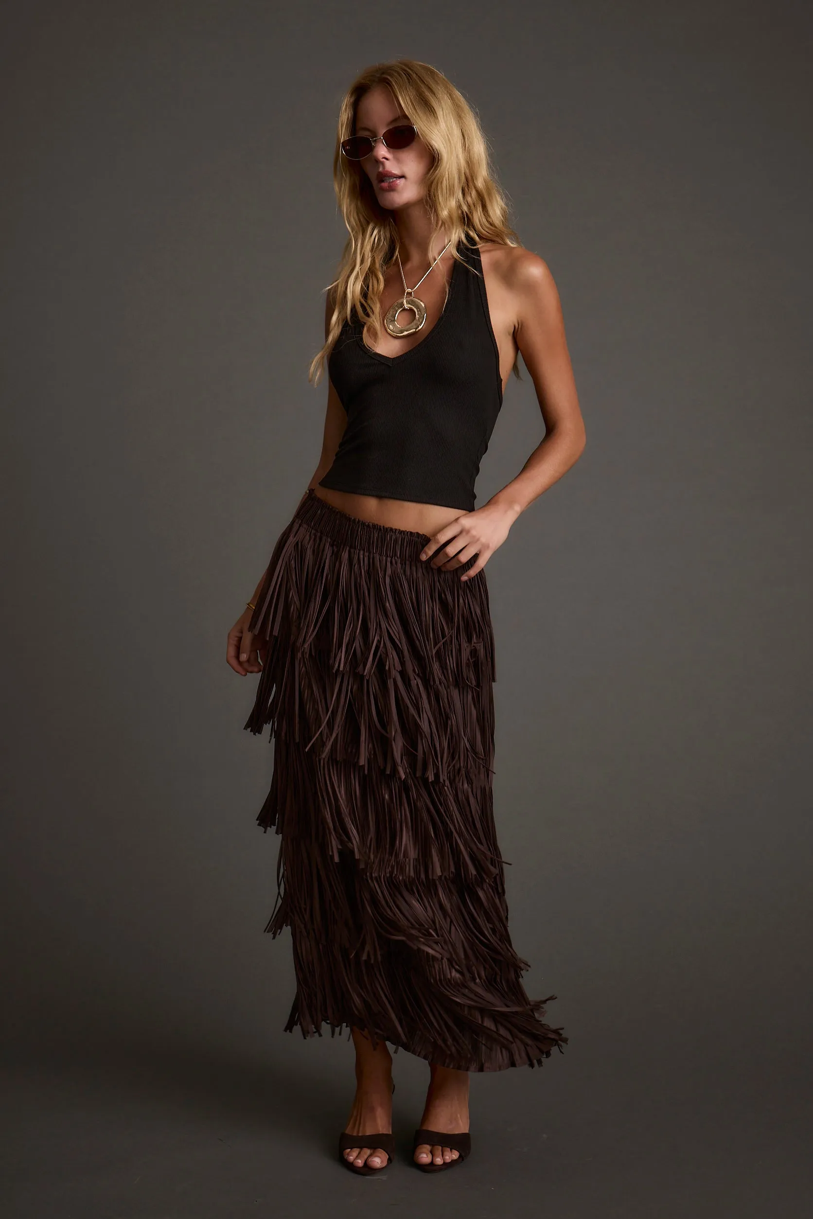 Eliza Espresso Fringe Maxi Skirt sold by 12th Tribe product image thumbnail 3