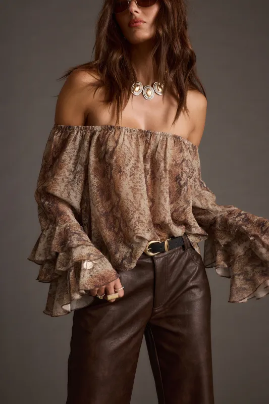 Brinley Snake Off Shoulder Blouse sold by 12th Tribe