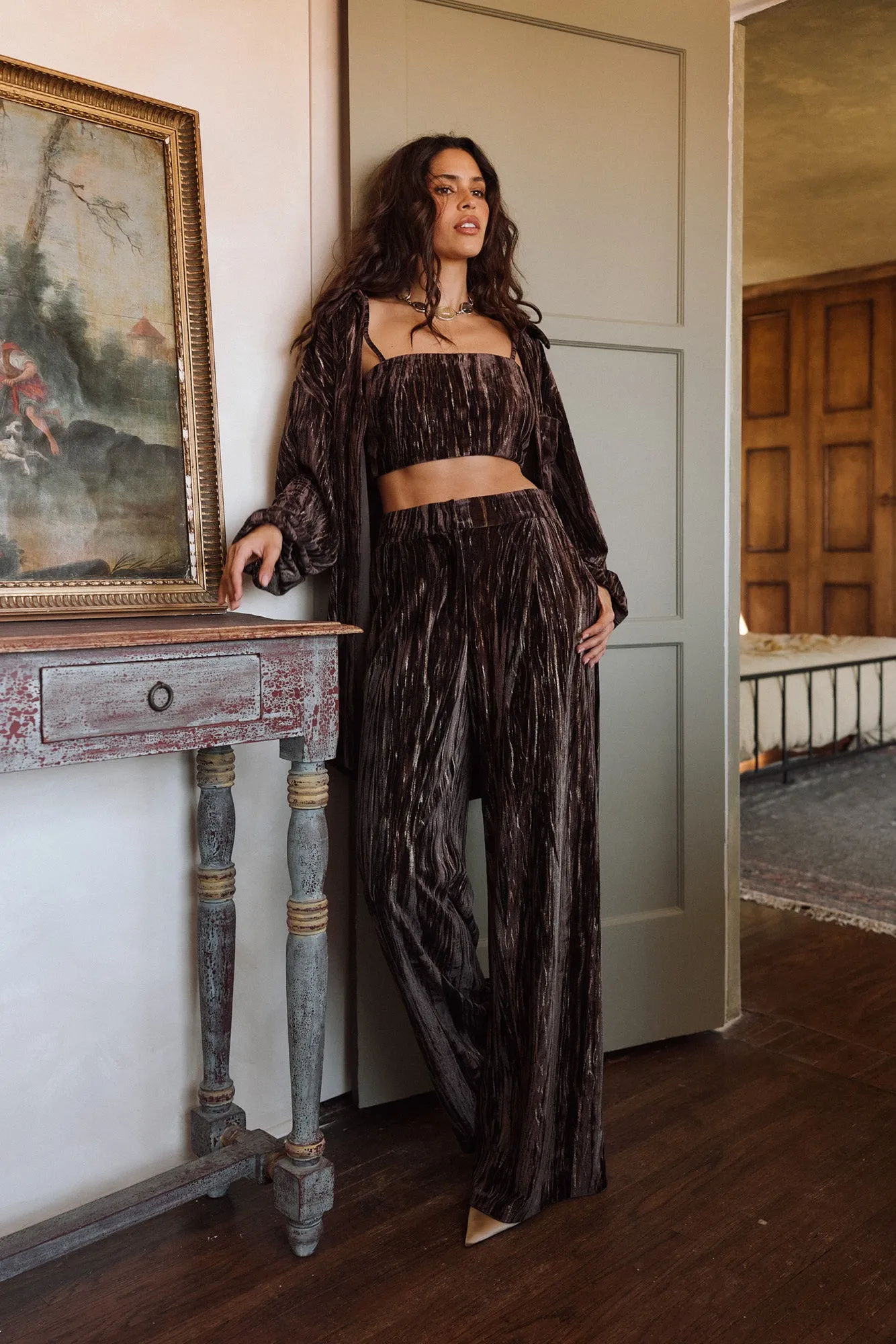 Rhea Espresso Velvet Trousers sold by 12th Tribe product image thumbnail 3