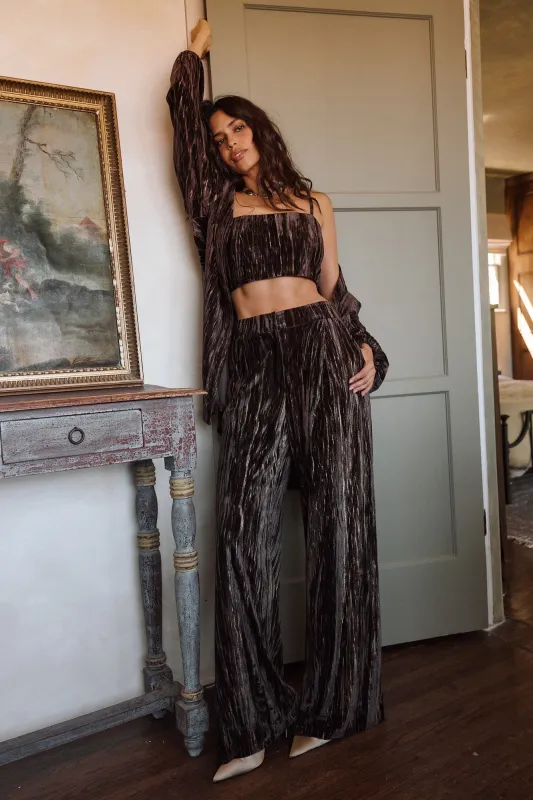 Rhea Espresso Velvet Trousers sold by 12th Tribe