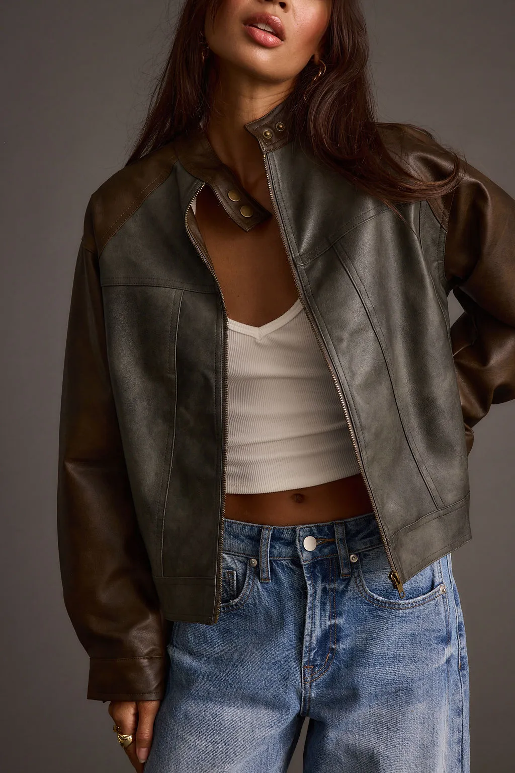 Bowery Color Block Moto Jacket sold by 12th Tribe