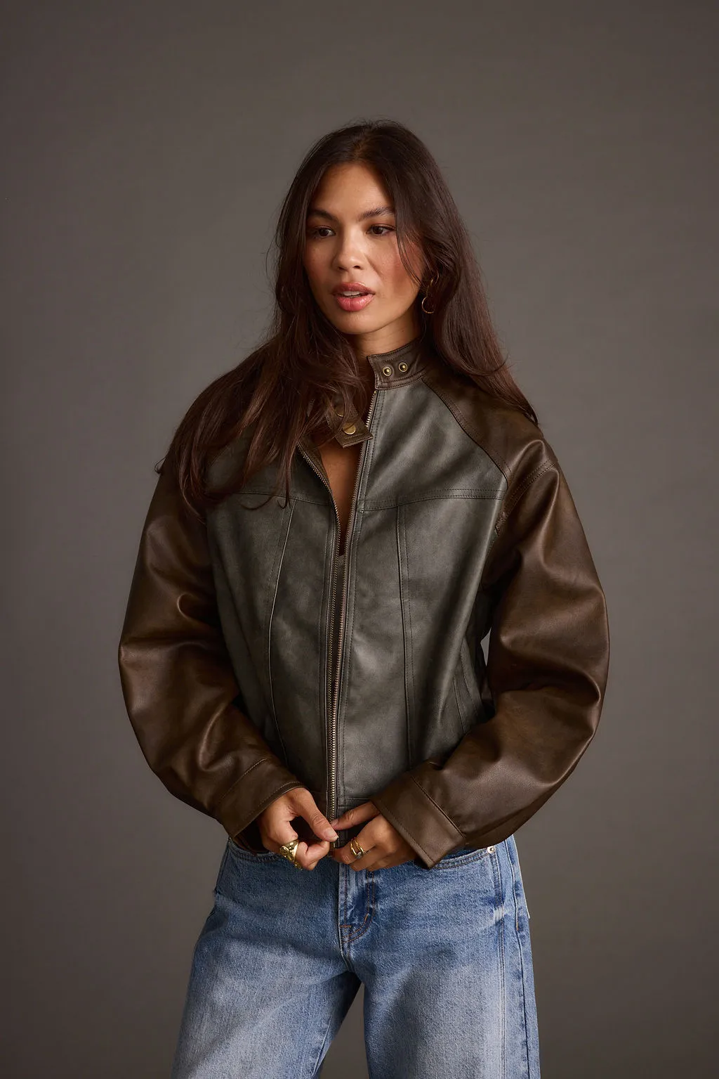 Bowery Color Block Moto Jacket sold by 12th Tribe product image thumbnail 3