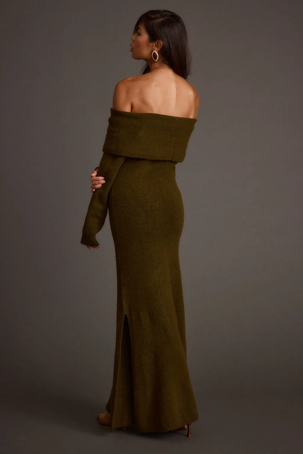 Simone Dark Olive Sweater Maxi Dress sold by 12th Tribe product image thumbnail 3