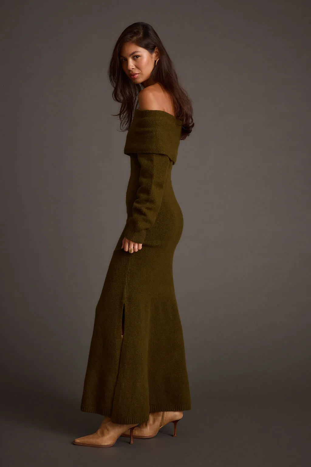 Simone Dark Olive Sweater Maxi Dress sold by 12th Tribe product image thumbnail 4