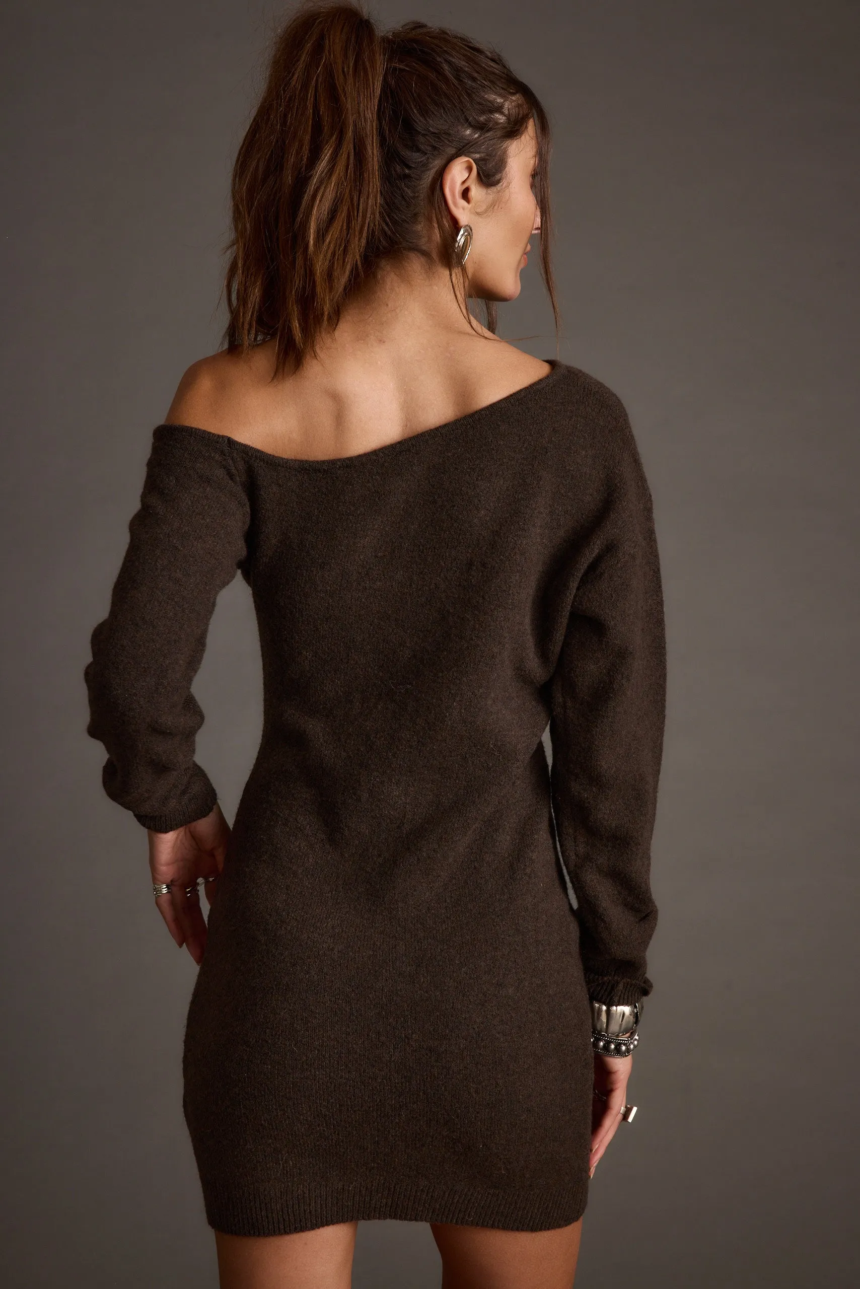 Margaret Mocha Sweater Mini Dress sold by 12th Tribe product image thumbnail 3