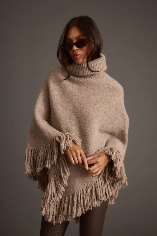 Tabitha Dark Taupe Poncho made by 12th Tribe