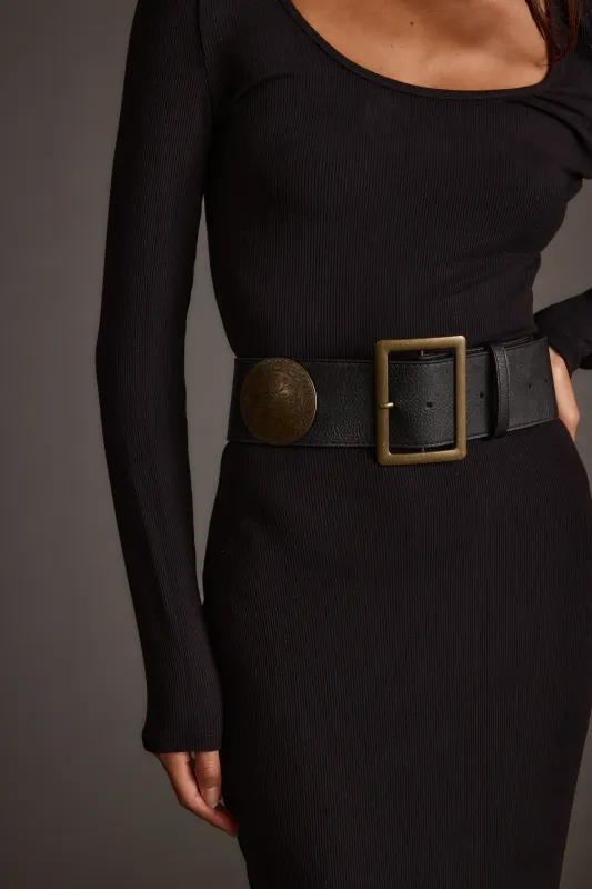 Greenwich Black Medalion Statement Belt sold by 12th Tribe