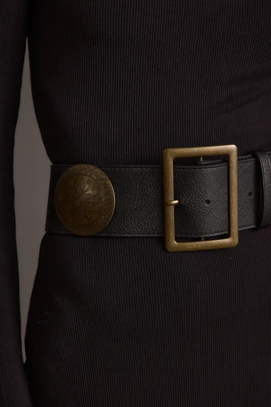 Greenwich Black Medallion Statement Belt sold by 12th Tribe