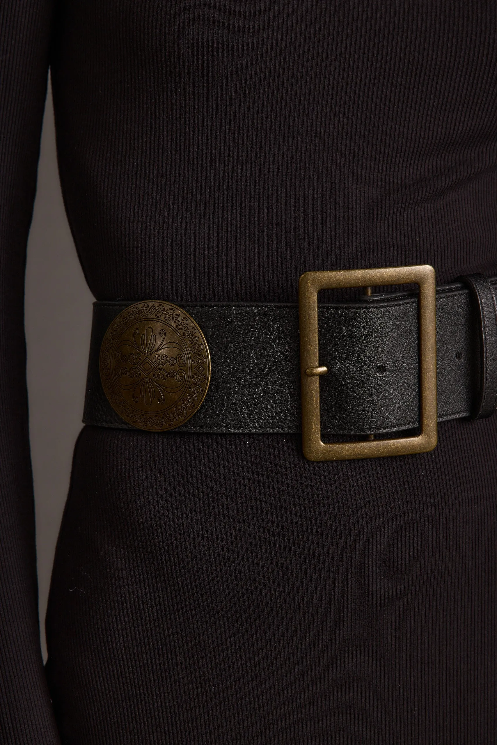 Greenwich Black Medallion Statement Belt sold by 12th Tribe