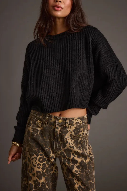 Maxine Black Cropped Sweater sold by 12th Tribe