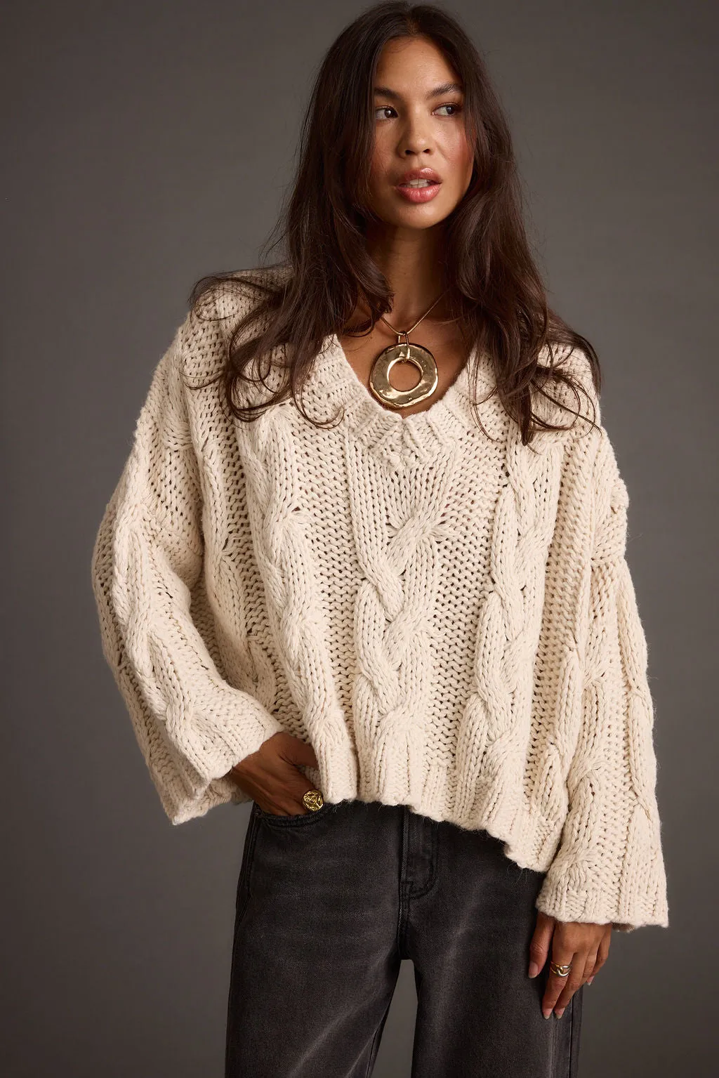 Remi Ivory Cable Knit Sweater sold by 12th Tribe product image thumbnail 5