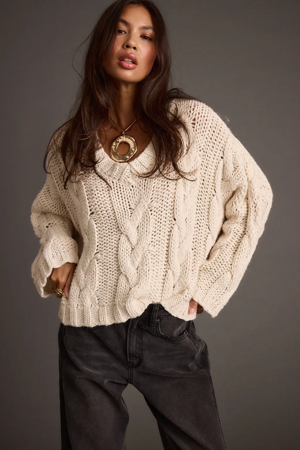 Remi Ivory Cable Knit Sweater sold by 12th Tribe product image thumbnail 2