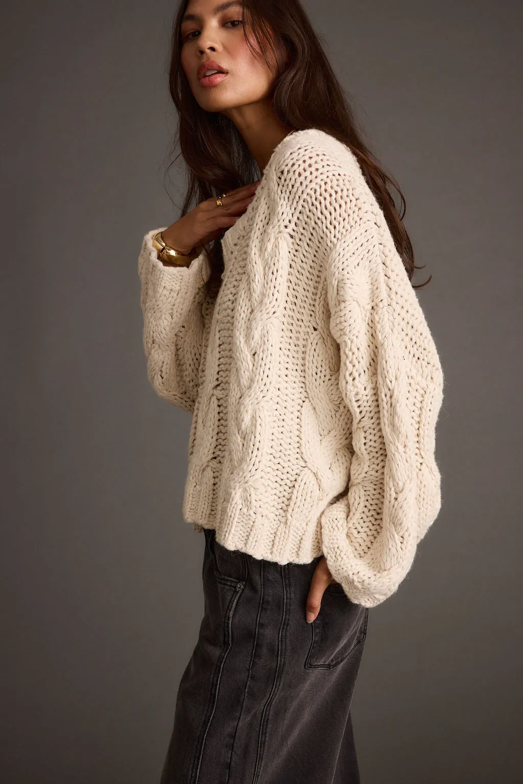 Remi Ivory Cable Knit Sweater sold by 12th Tribe