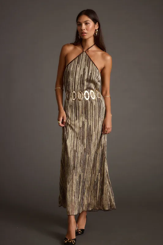 Prism Metallic Halter Maxi Dress sold by 12th Tribe