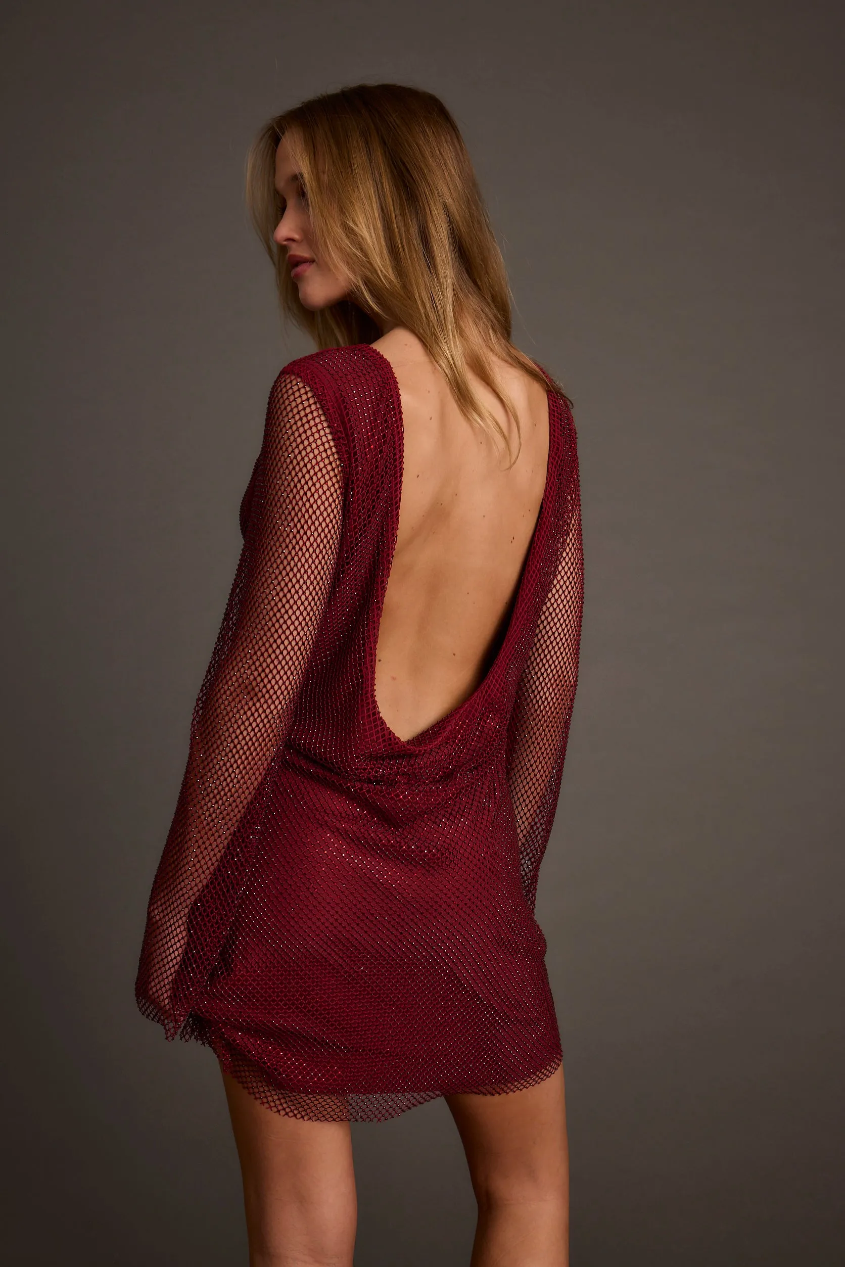 Anna Mulberry Rhinestone Mesh Mini Dress sold by 12th Tribe