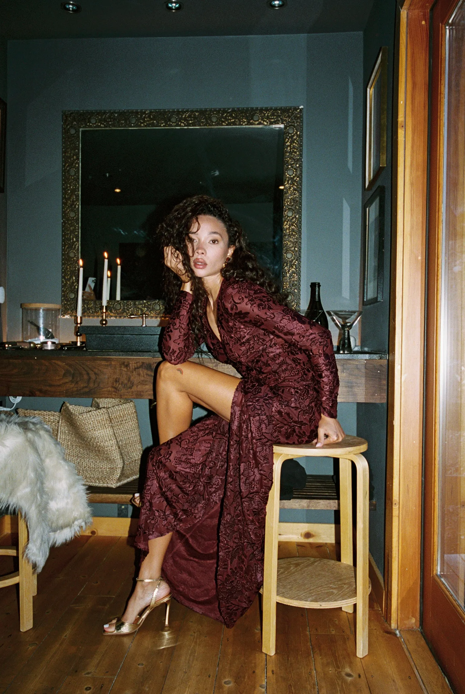 Angela Mulberry Velvet Burnout Long Sleeve Maxi Dress sold by 12th Tribe product image thumbnail 4