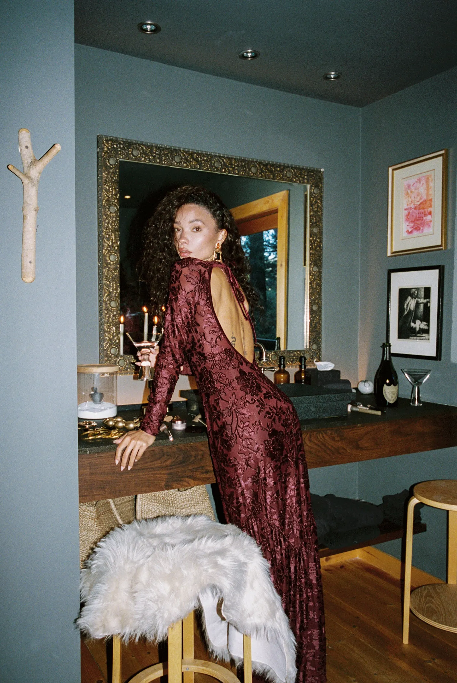 Angela Mulberry Velvet Burnout Long Sleeve Maxi Dress sold by 12th Tribe product image thumbnail 2