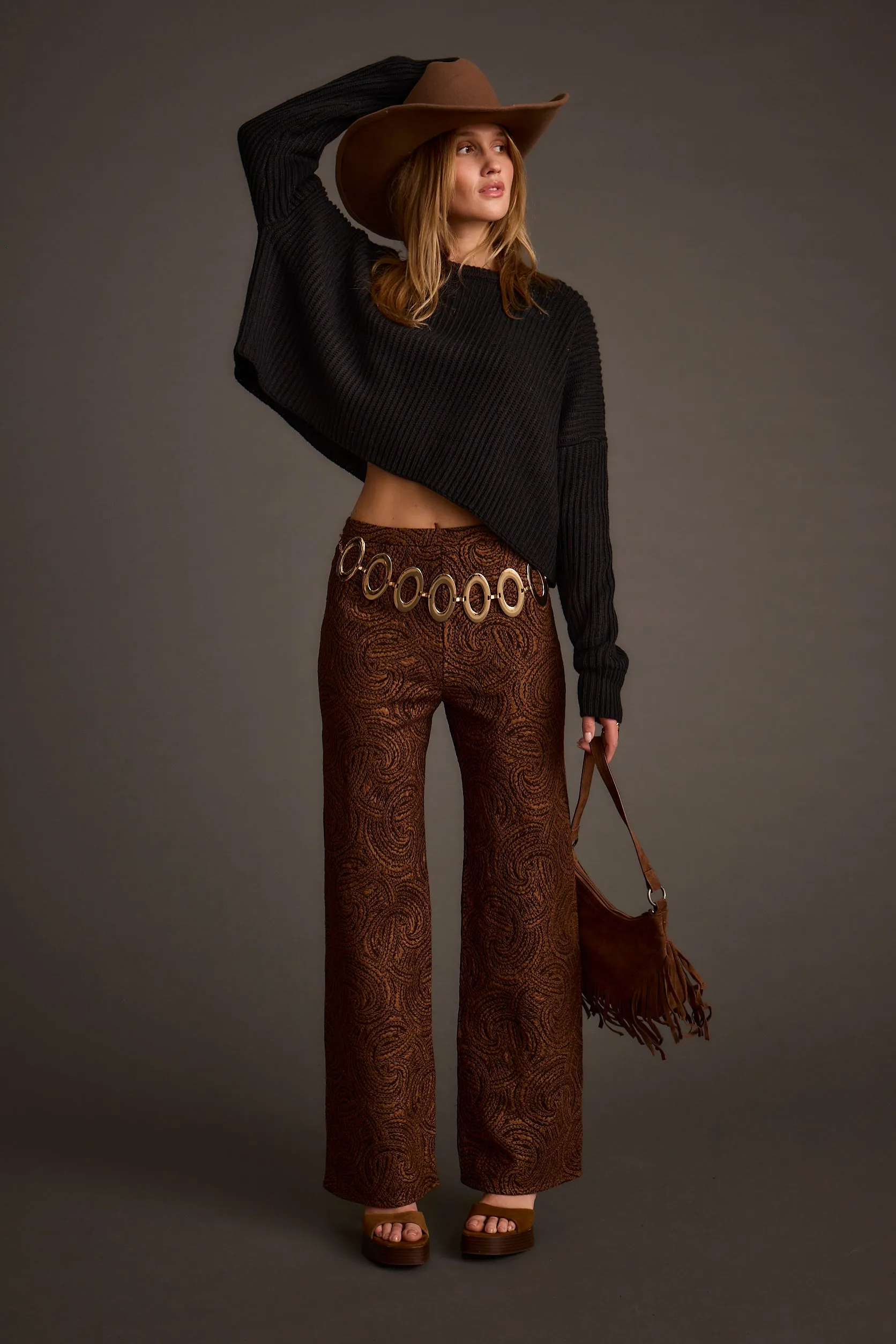 Milan Cognac Swirl Wide Leg Trouser sold by 12th Tribe