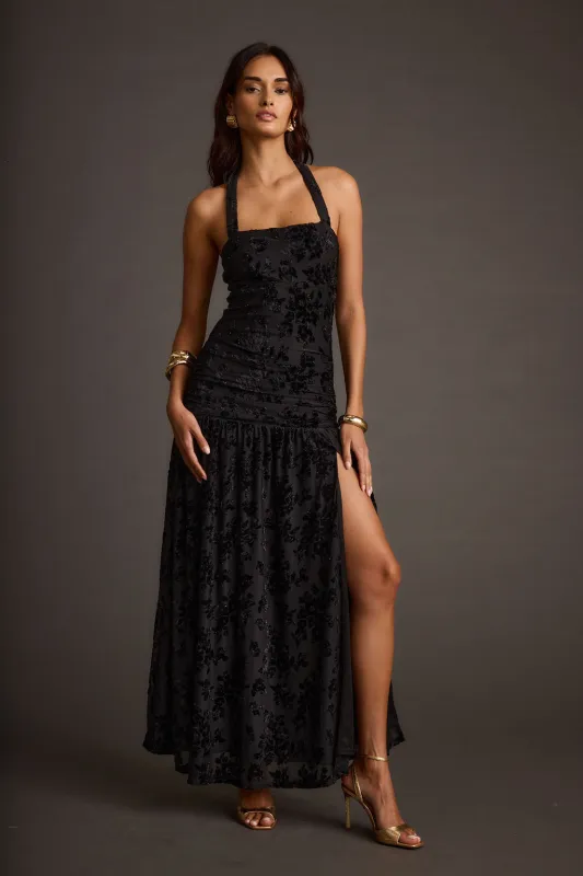 Hollow Black Burnout Halter Maxi Dress made by 12th Tribe