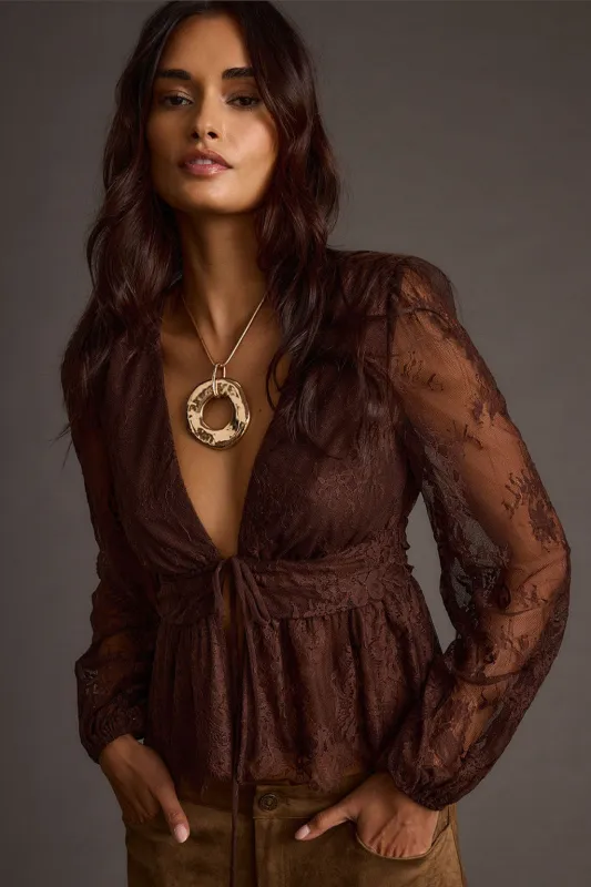 Callahan Mocha Lace Blouse sold by 12th Tribe
