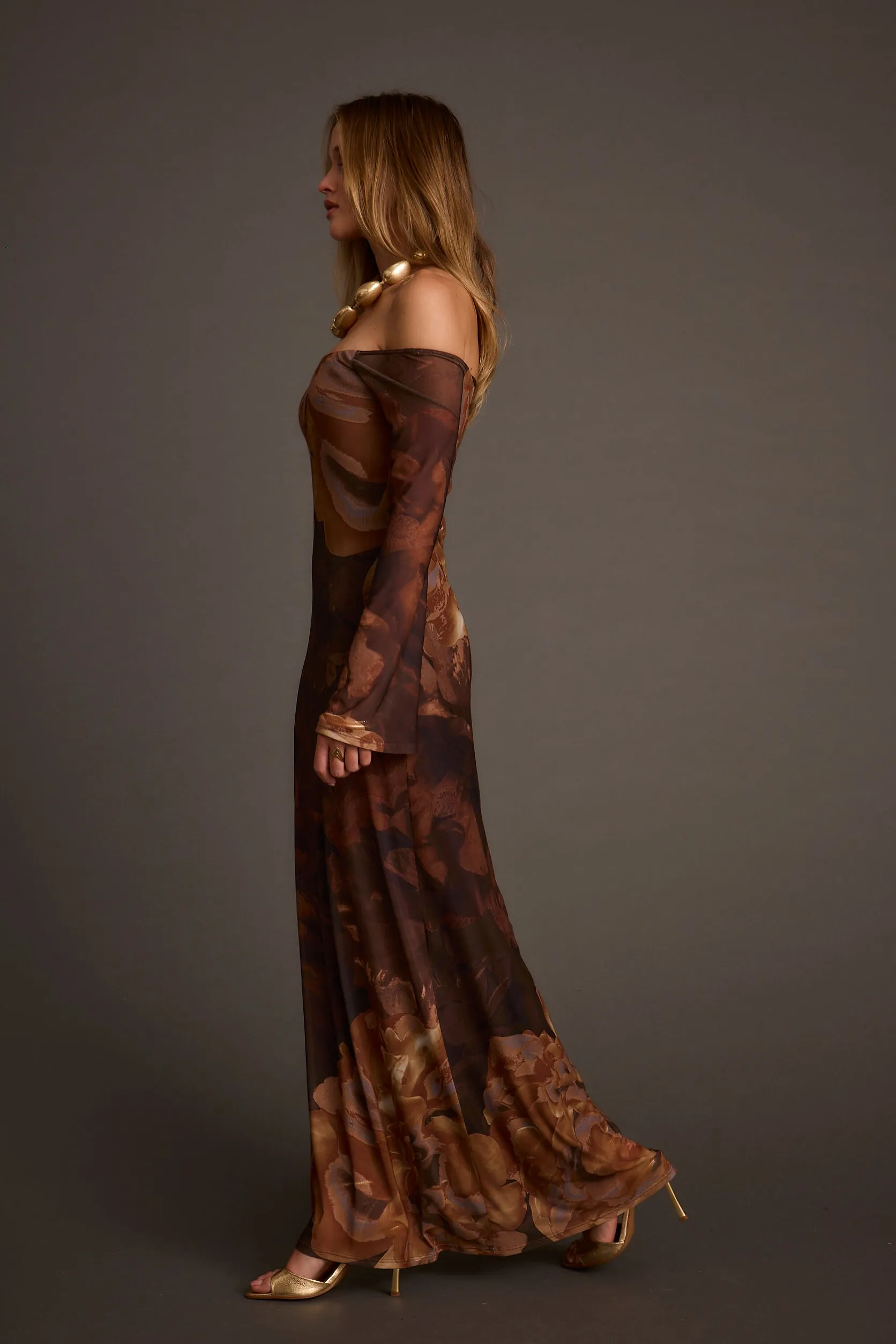 Merritt Mocha Floral Mesh Maxi Dress sold by 12th Tribe product image thumbnail 5