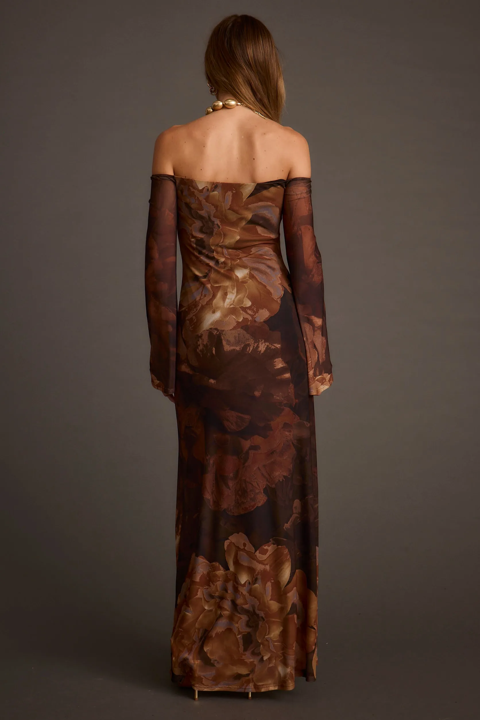 Merritt Mocha Floral Mesh Maxi Dress sold by 12th Tribe product image thumbnail 3