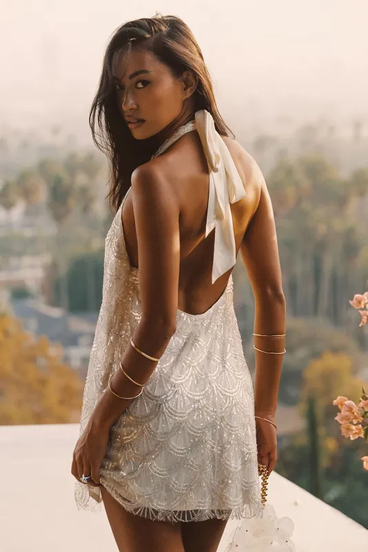 Izzie White Beaded Mini Dress sold by 12th Tribe