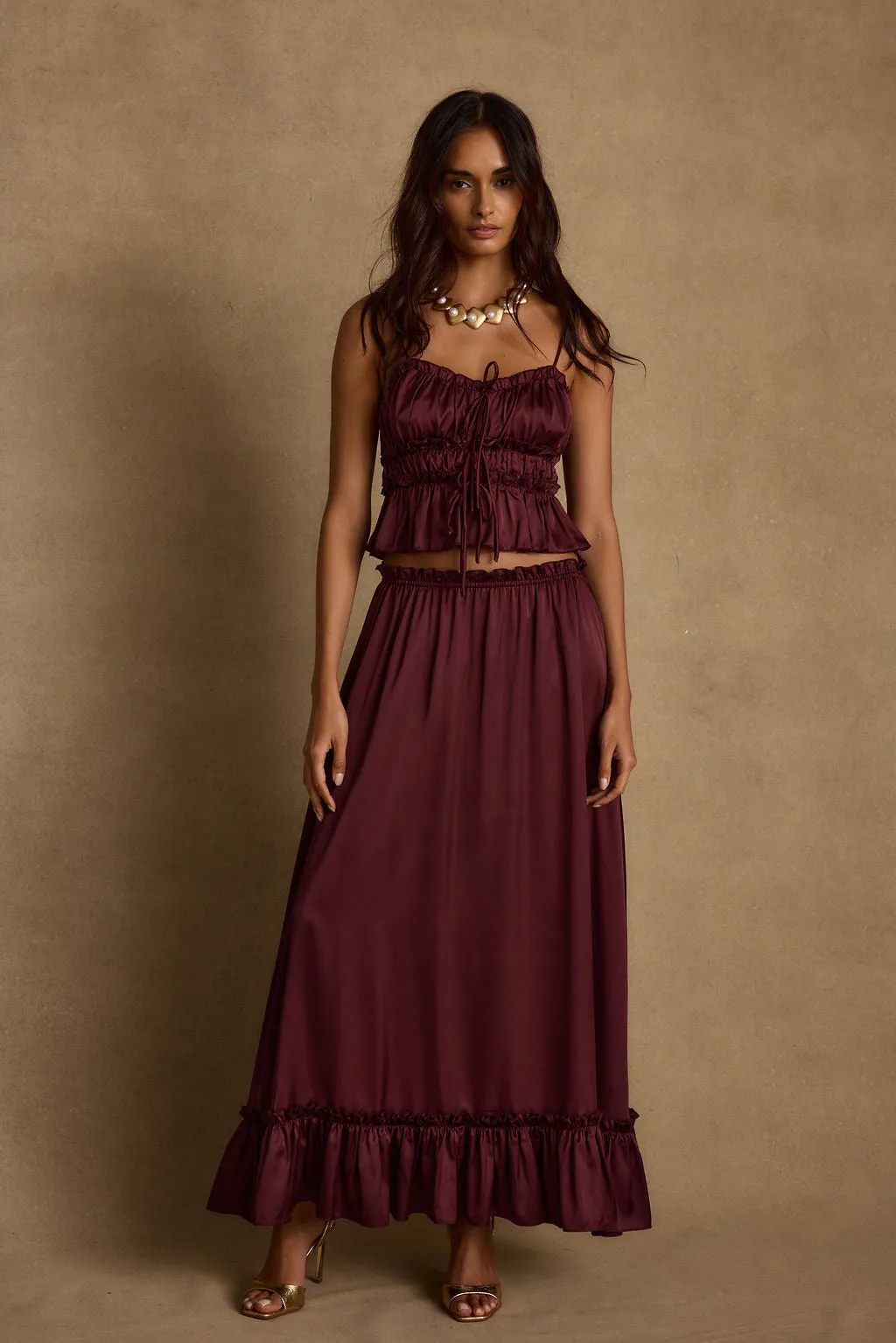 Dahlia Mulberry Satin Maxi Skirt sold by 12th Tribe product image thumbnail 5
