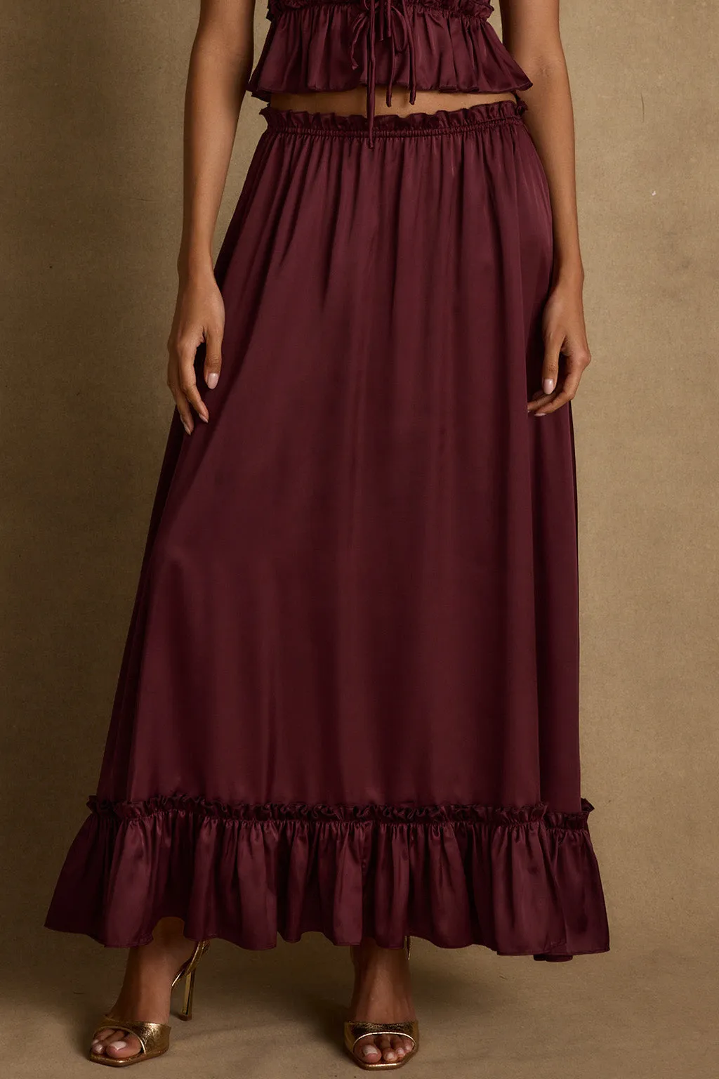 Dahlia Mulberry Satin Maxi Skirt sold by 12th Tribe product image thumbnail 2