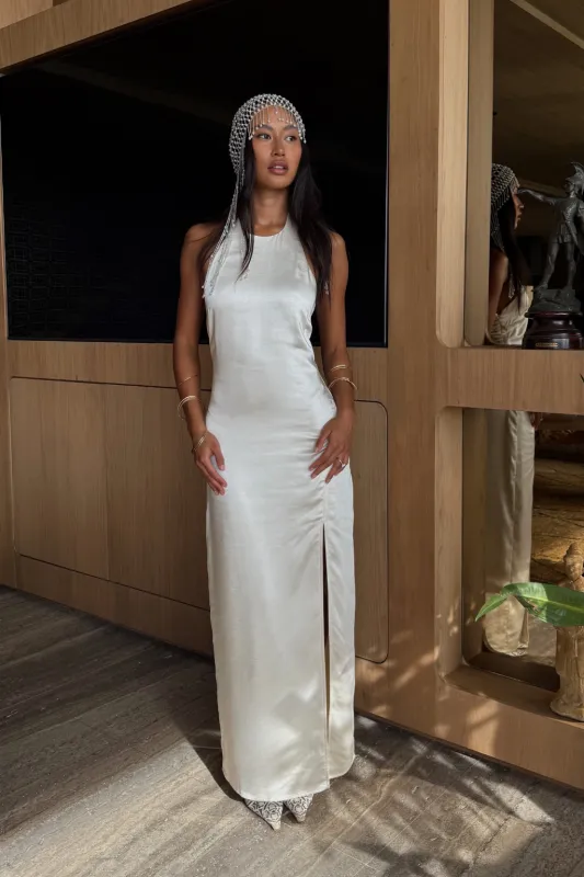Saltwater Ivory Satin Maxi Dress made by 12th Tribe