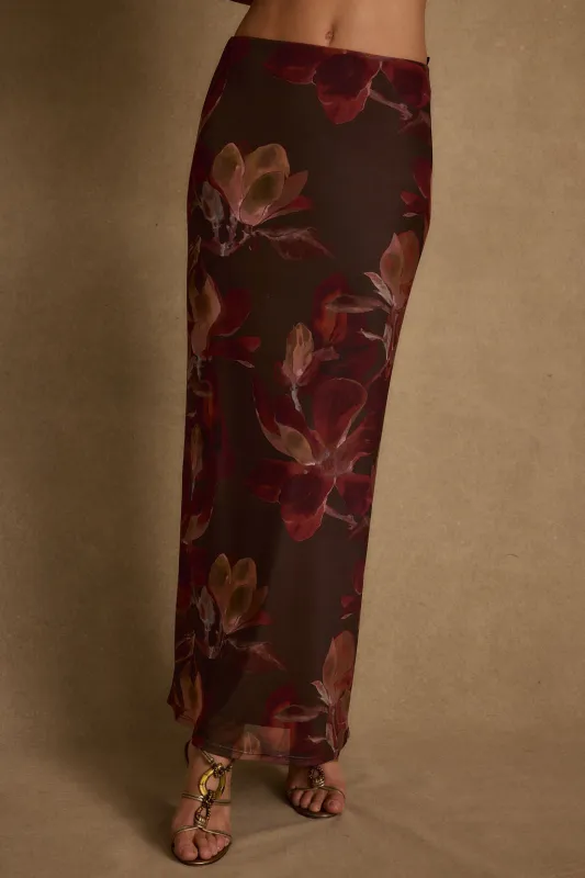 Julia Mulberry Floral Mesh Maxi Skirt sold by 12th Tribe