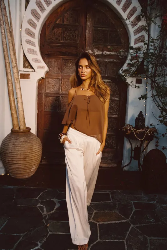 Moonlit Kiss Cream Satin Trousers made by 12th Tribe