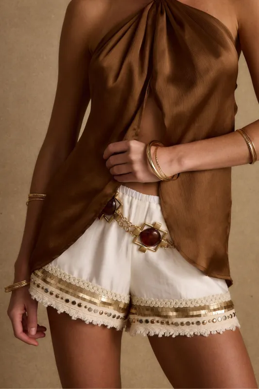Nayeli Gold Embellished Shorts sold by 12th Tribe