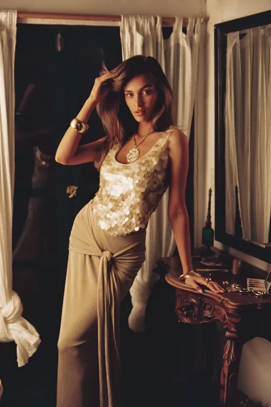 Almara Champagne Maxi Skirt sold by 12th Tribe