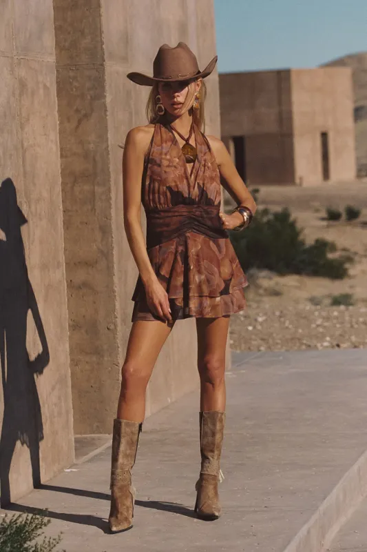 Juniper Mocha Floral Mesh Mini Dress made by 12th Tribe