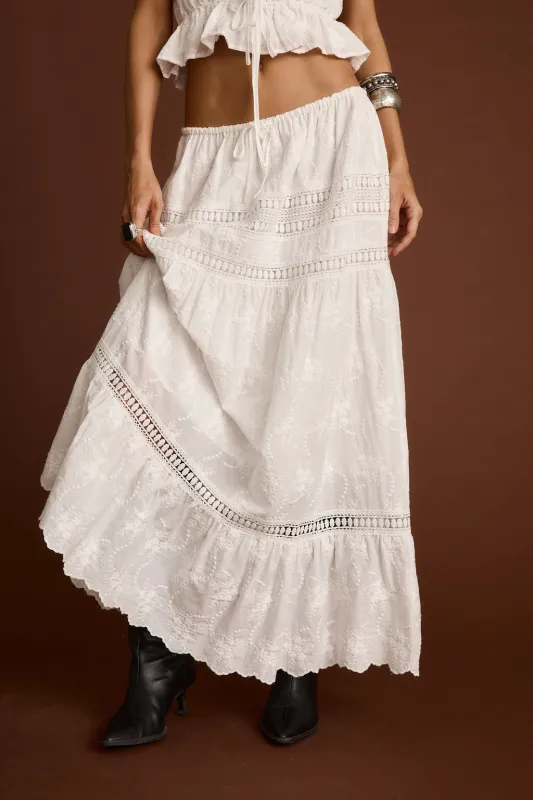 Nomad White Embroidered Maxi Skirt made by 12th Tribe