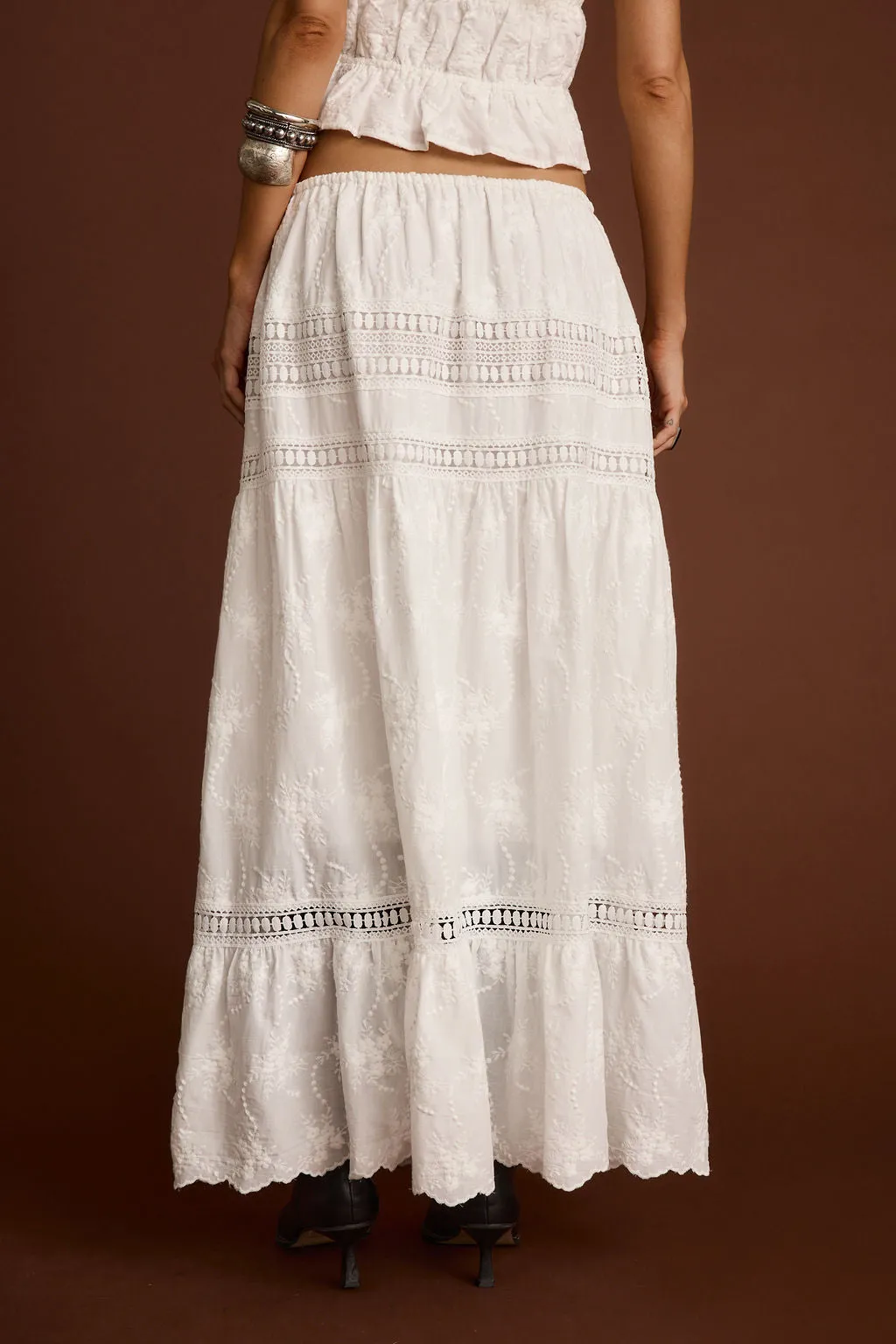 Nomad White Embroidered Maxi Skirt sold by 12th Tribe product image thumbnail 2