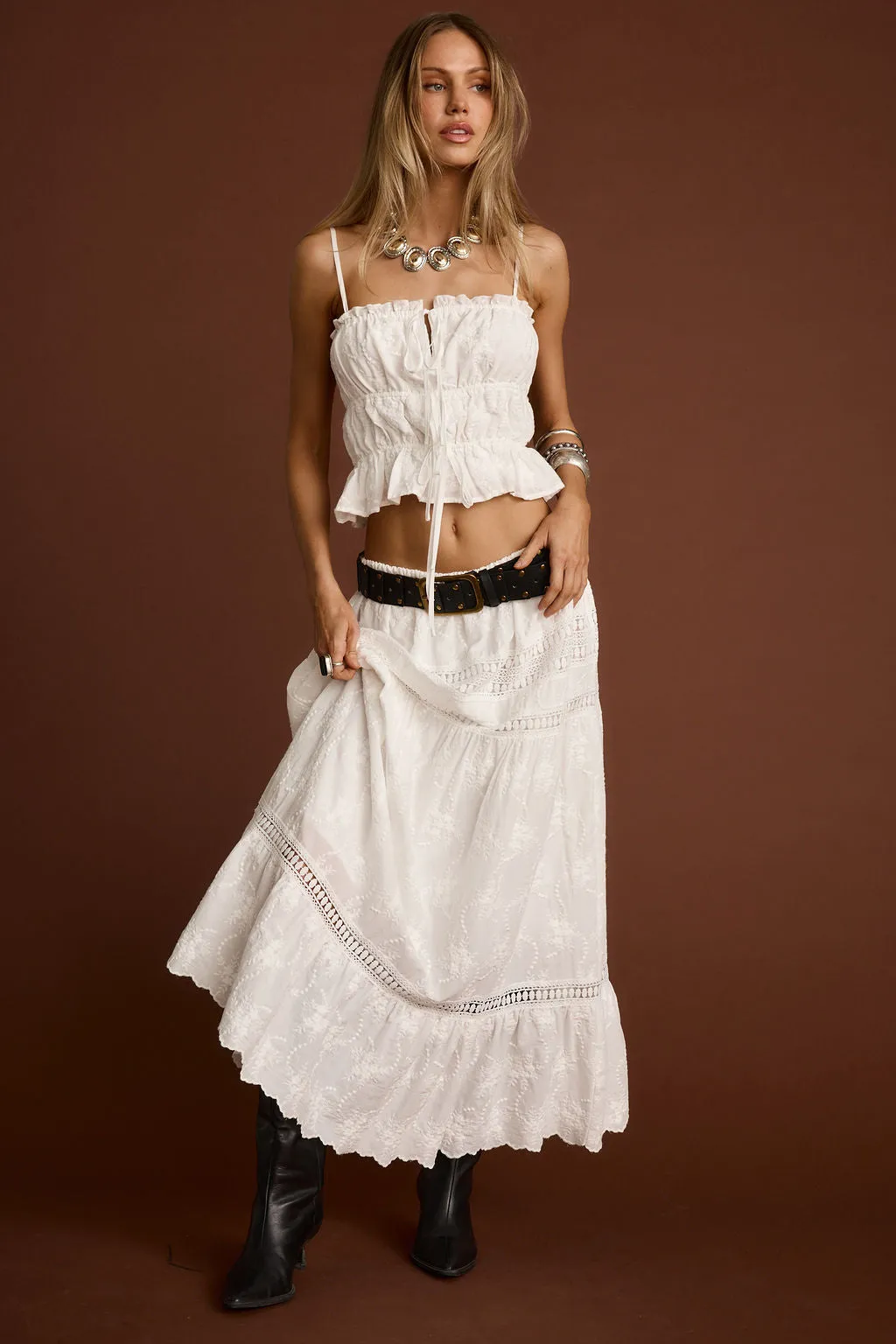 Nomad White Embroidered Maxi Skirt sold by 12th Tribe product image thumbnail 3