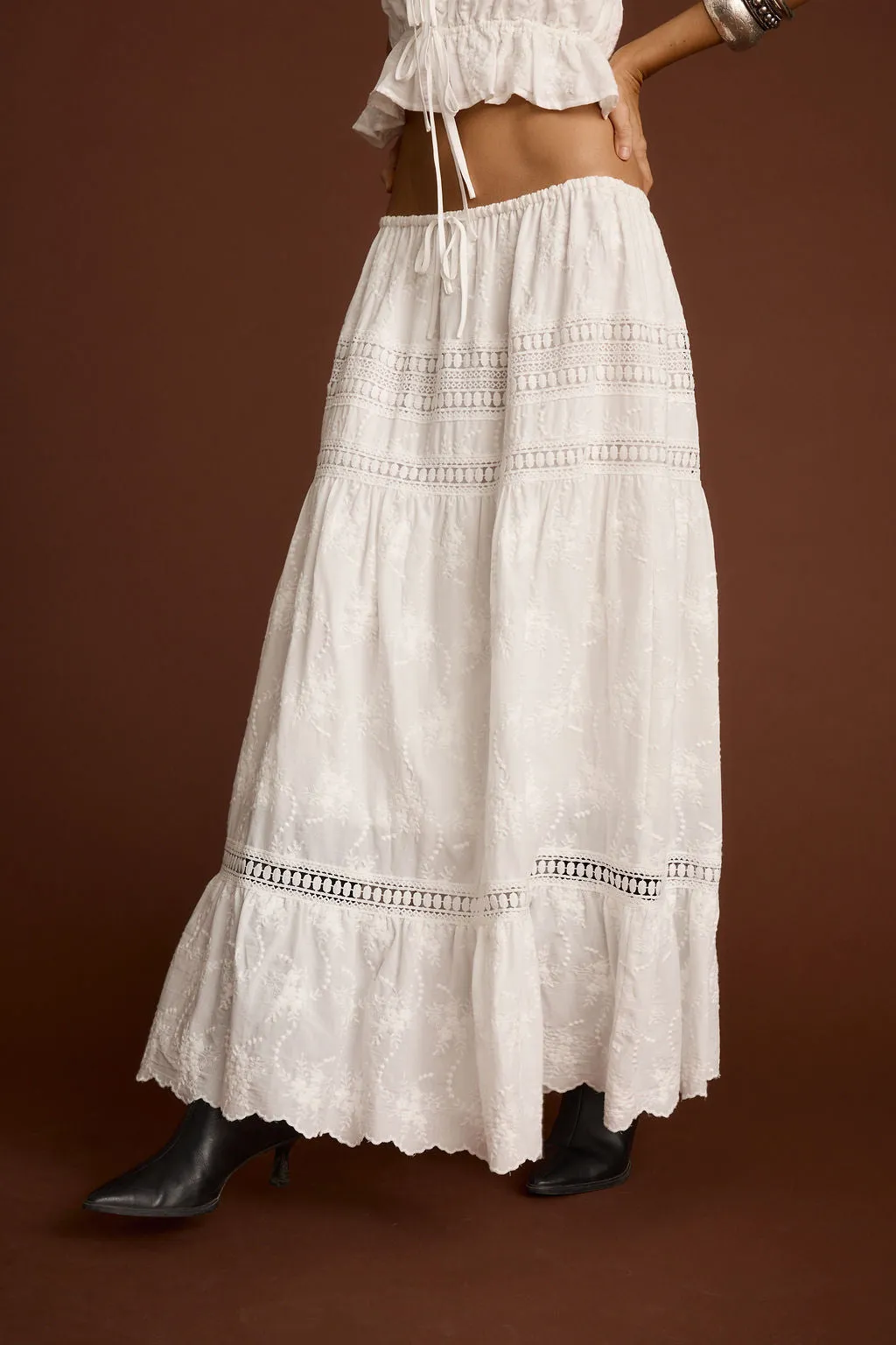 Nomad White Embroidered Maxi Skirt sold by 12th Tribe product image thumbnail 4