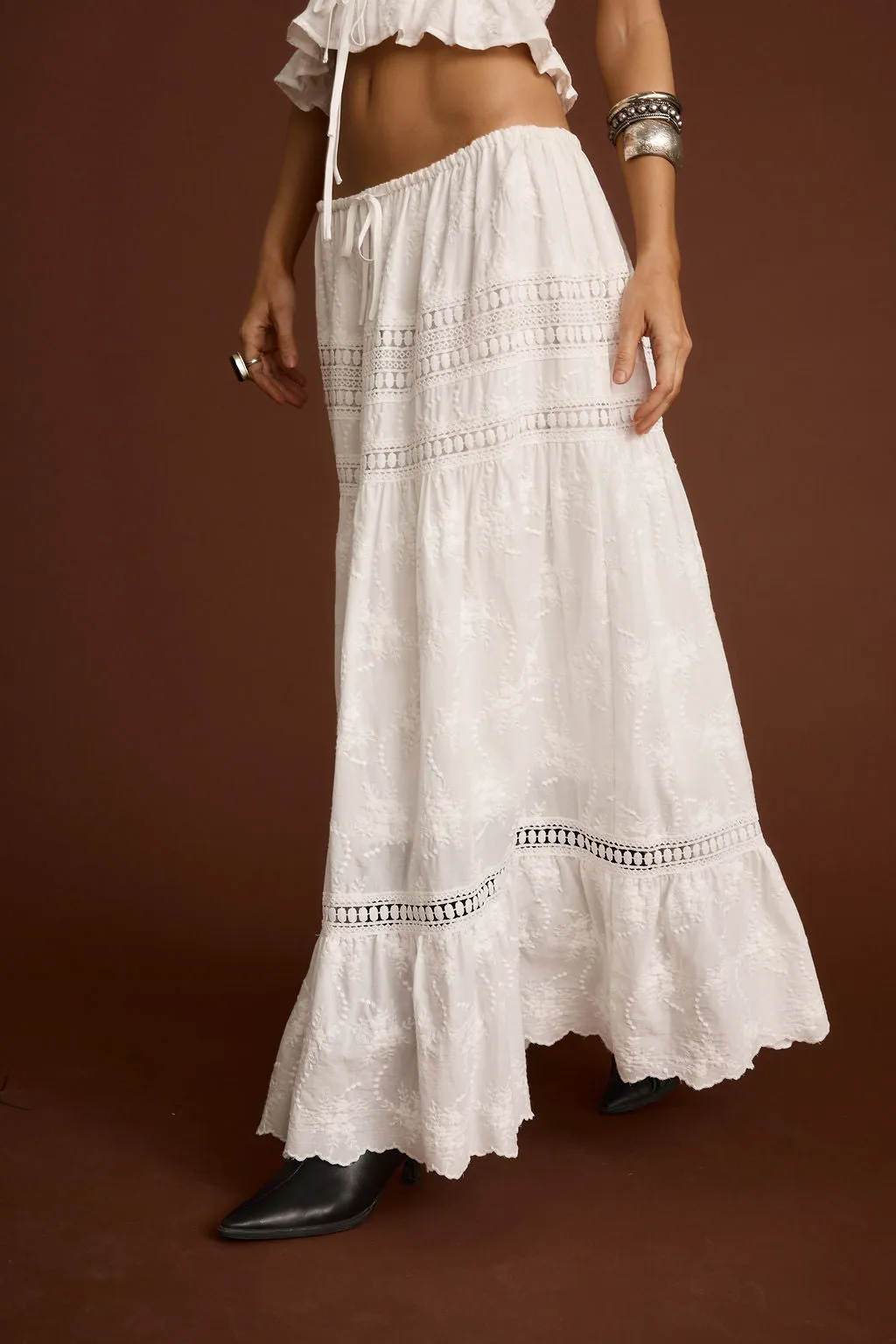 Nomad White Embroidered Maxi Skirt sold by 12th Tribe product image thumbnail 5
