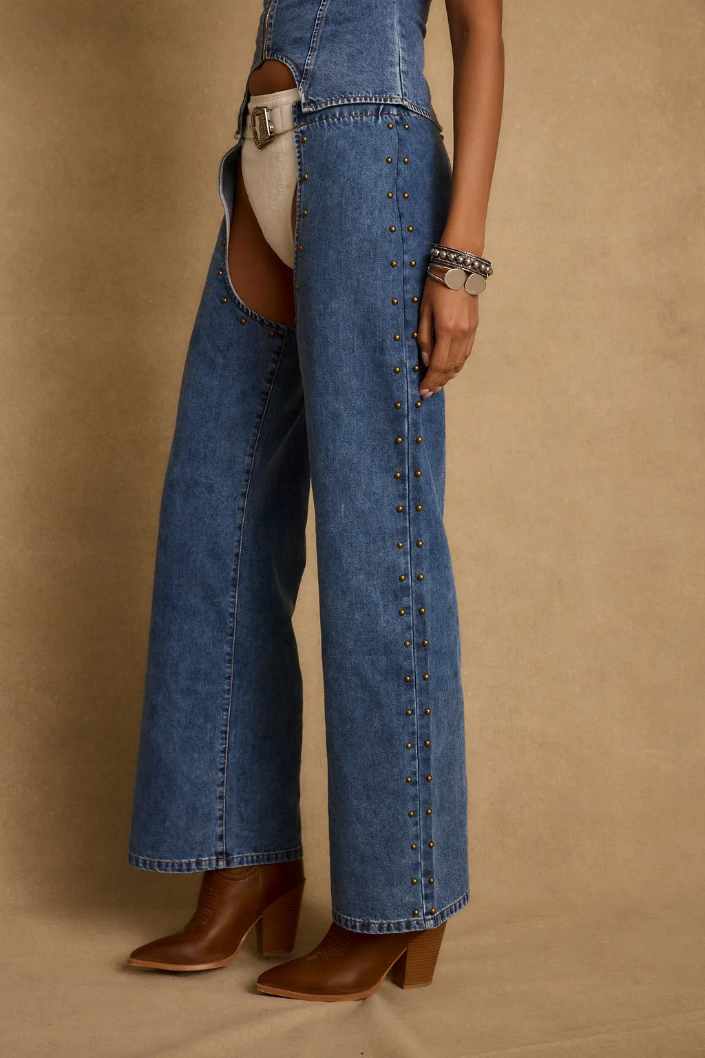Revelry Studded Denim Chaps sold by 12th Tribe product image thumbnail 5