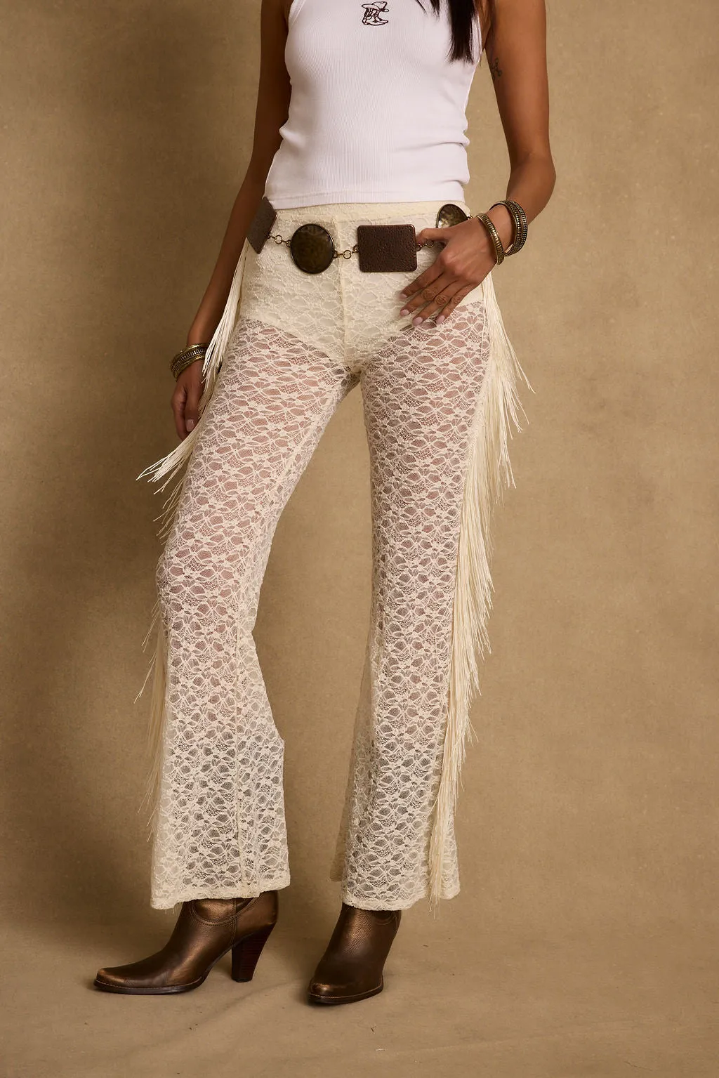 Happy Hour Cream Fringe Pants sold by 12th Tribe product image thumbnail 5