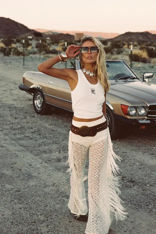 Happy Hour Cream Fringe Pants made by 12th Tribe