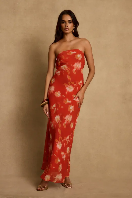 Natalia Poppy Red Strapless Maxi Dress made by 12th Tribe