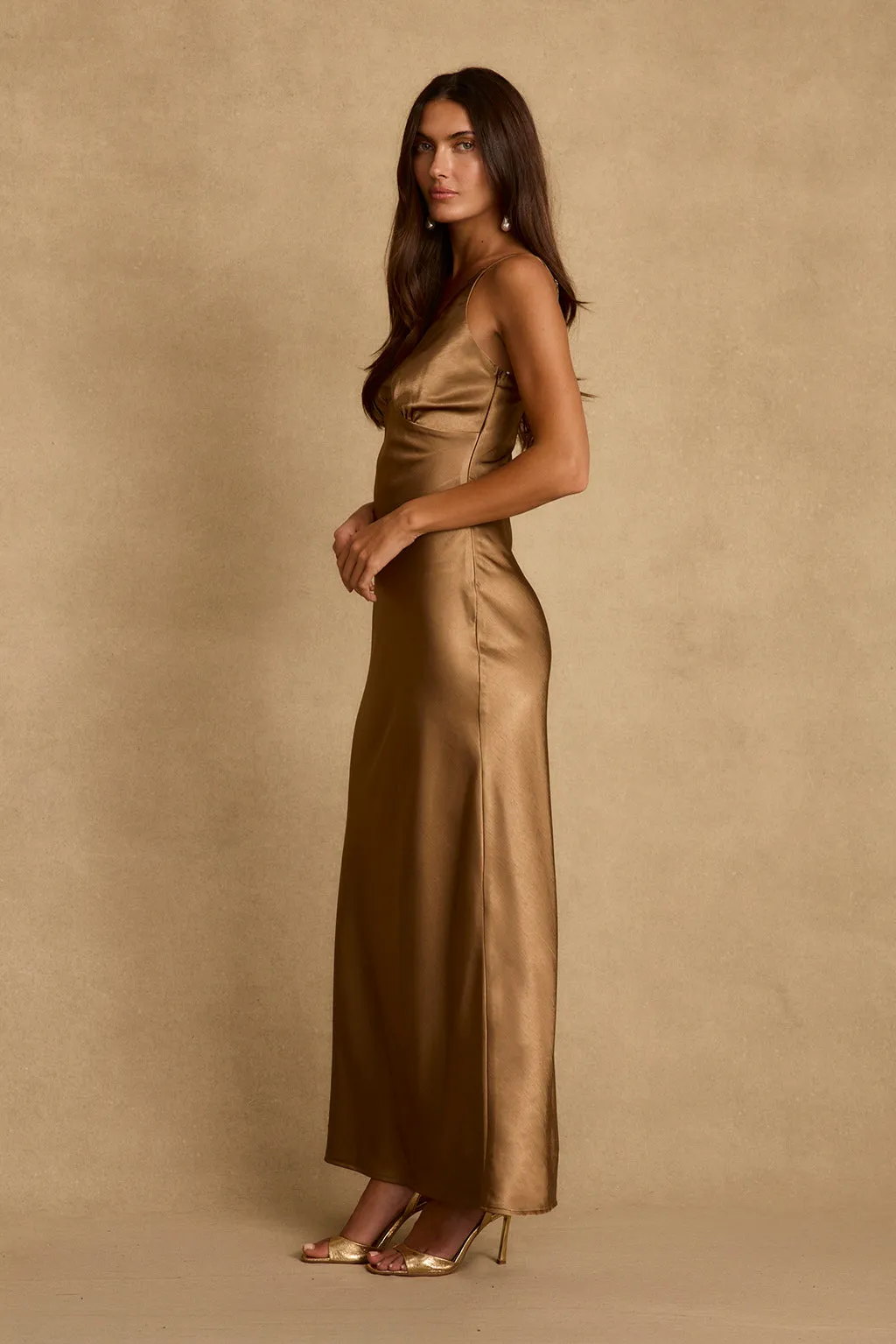Mirabella Bronze Satin Maxi Dress sold by 12th Tribe product image thumbnail 3