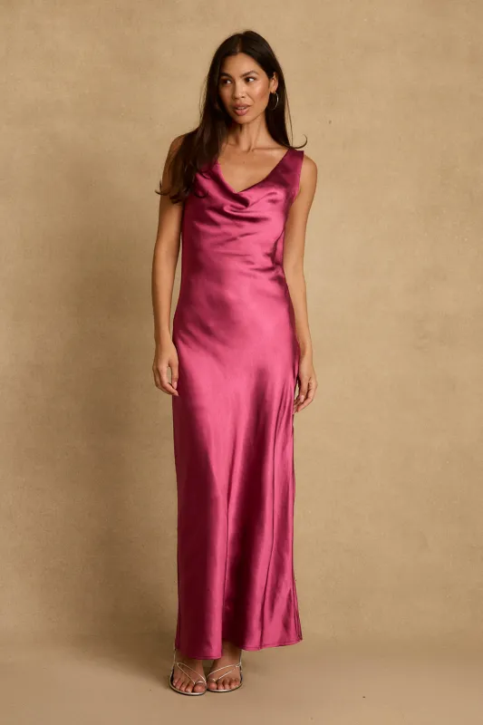 Dolce Fuchsia Satin Maxi Dress made by 12th Tribe