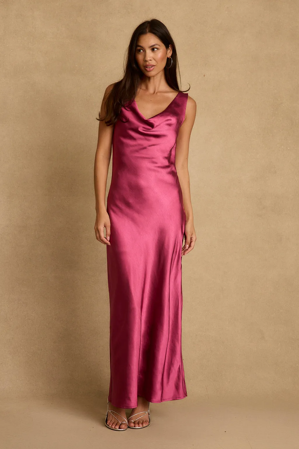 Dolce Fuchsia Satin Maxi Dress sold by 12th Tribe